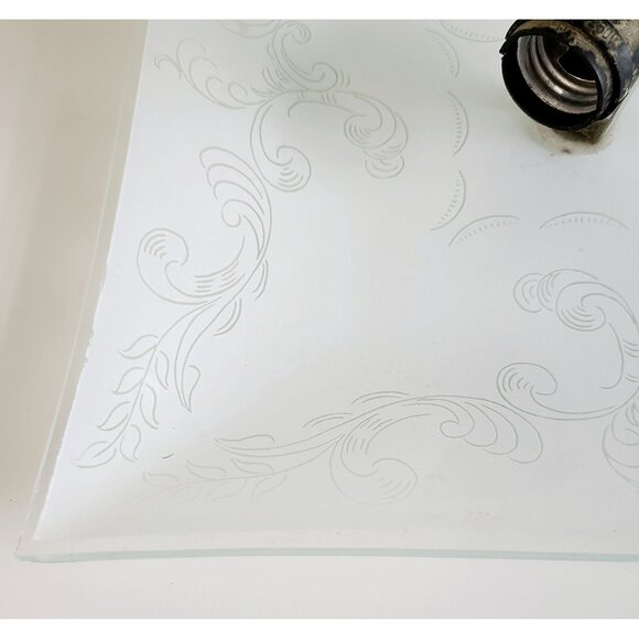 Vintage MCM Glass Ceiling Light Fixture With Etched Swirl Design & Metal Base - Picture 6 of 14